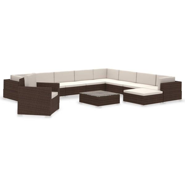 vidaXL 12-piece Garden Lounge Set with Cushions Poly Rattan Brown