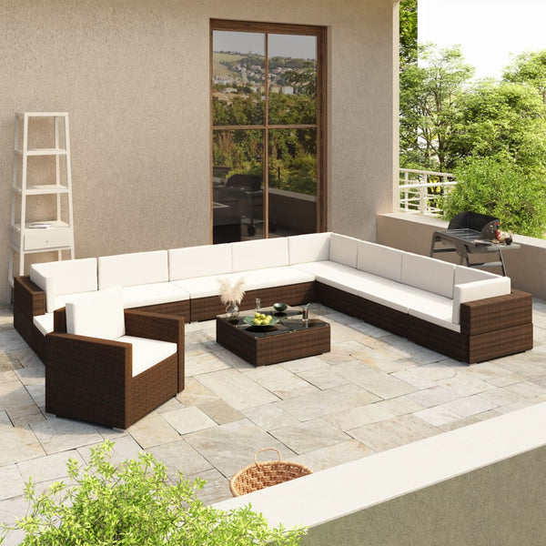 vidaXL 12-piece Garden Lounge Set with Cushions Poly Rattan Brown