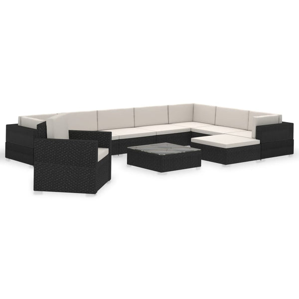 vidaXL 12-Piece Garden Lounge Set with Cushions Poly Rattan Black