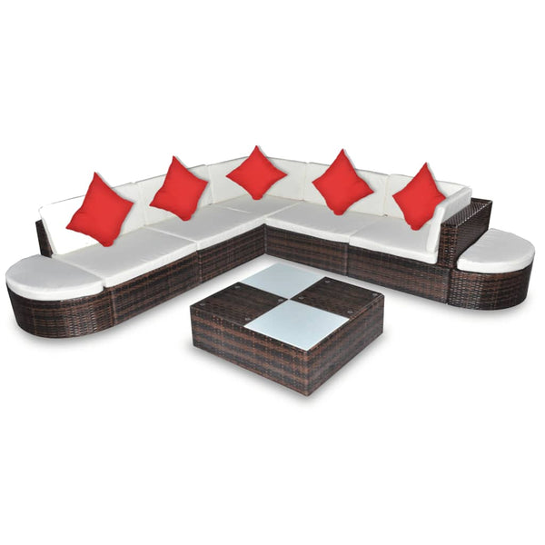 vidaXL 8-Piece Garden Lounge Set with Cushions Poly Rattan Brown