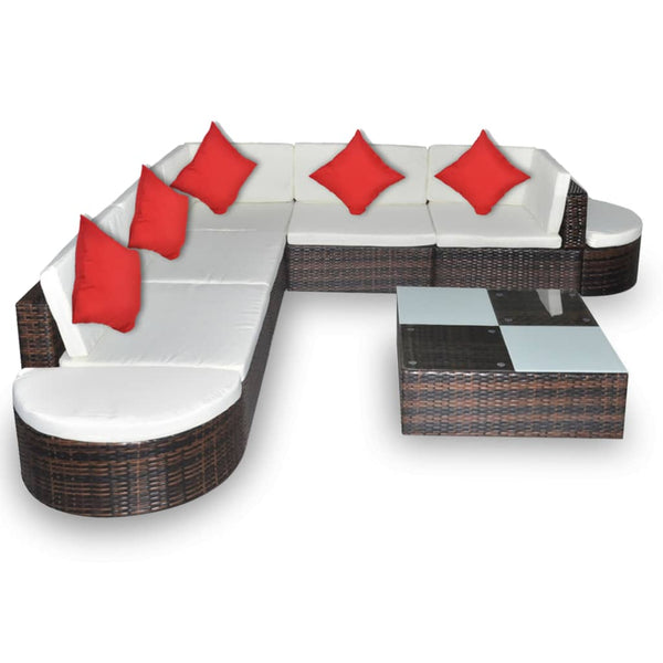 vidaXL 8-Piece Garden Lounge Set with Cushions Poly Rattan Brown