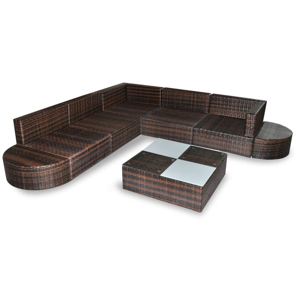 vidaXL 8-Piece Garden Lounge Set with Cushions Poly Rattan Brown