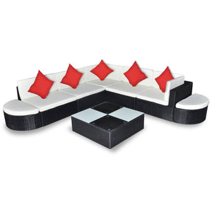 vidaXL 8-piece Garden Lounge Set with Cushions Poly Rattan Black