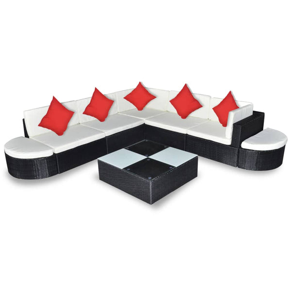 vidaXL 8-piece Garden Lounge Set with Cushions Poly Rattan Black