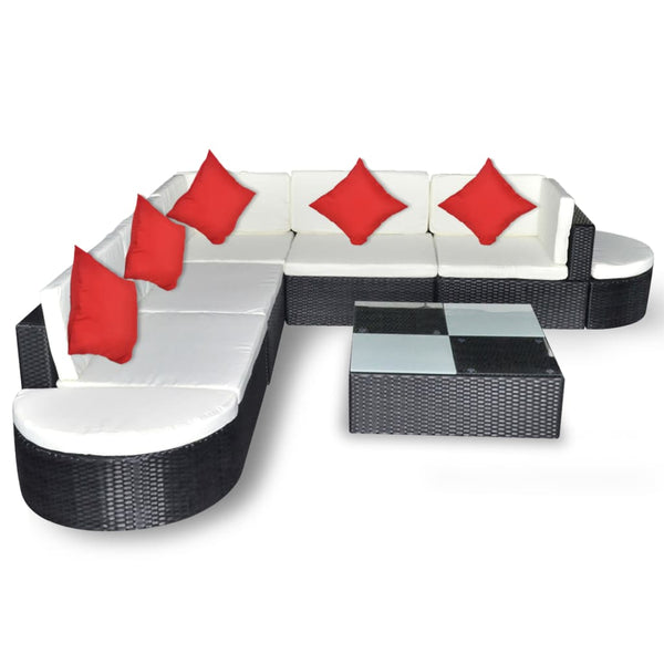 vidaXL 8-piece Garden Lounge Set with Cushions Poly Rattan Black
