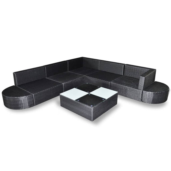 vidaXL 8-piece Garden Lounge Set with Cushions Poly Rattan Black