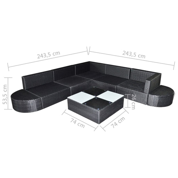 vidaXL 8-piece Garden Lounge Set with Cushions Poly Rattan Black