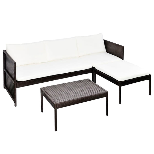 vidaXL 3-Piece Garden Lounge Set with Cushions Poly Rattan Brown