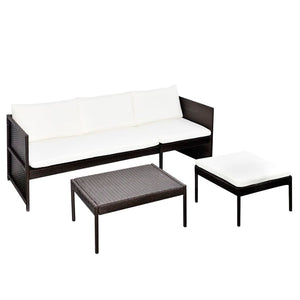 vidaXL 3-Piece Garden Lounge Set with Cushions Poly Rattan Brown