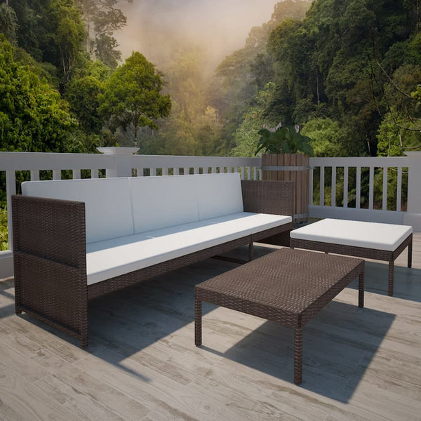 vidaXL 3-Piece Garden Lounge Set with Cushions Poly Rattan Brown