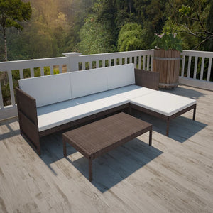 vidaXL 3-Piece Garden Lounge Set with Cushions Poly Rattan Brown