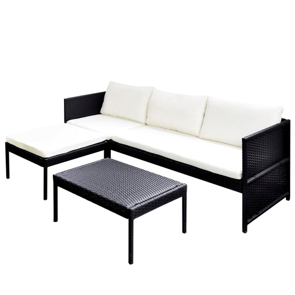 vidaXL 3-Piece Garden Lounge Set with Cushions Poly Rattan Black