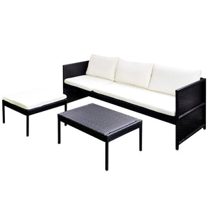 vidaXL 3-Piece Garden Lounge Set with Cushions Poly Rattan Black