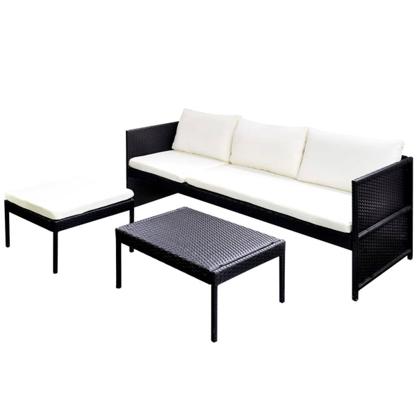 vidaXL 3-Piece Garden Lounge Set with Cushions Poly Rattan Black