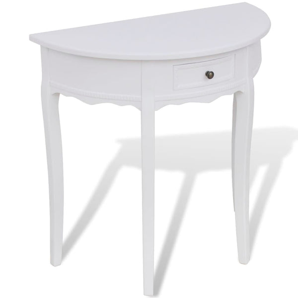 vidaXL Half-Round Console Table with Drawer White