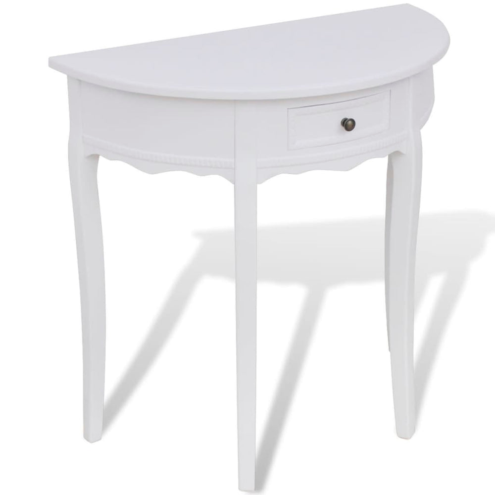 vidaXL Half-Round Console Table with Drawer White