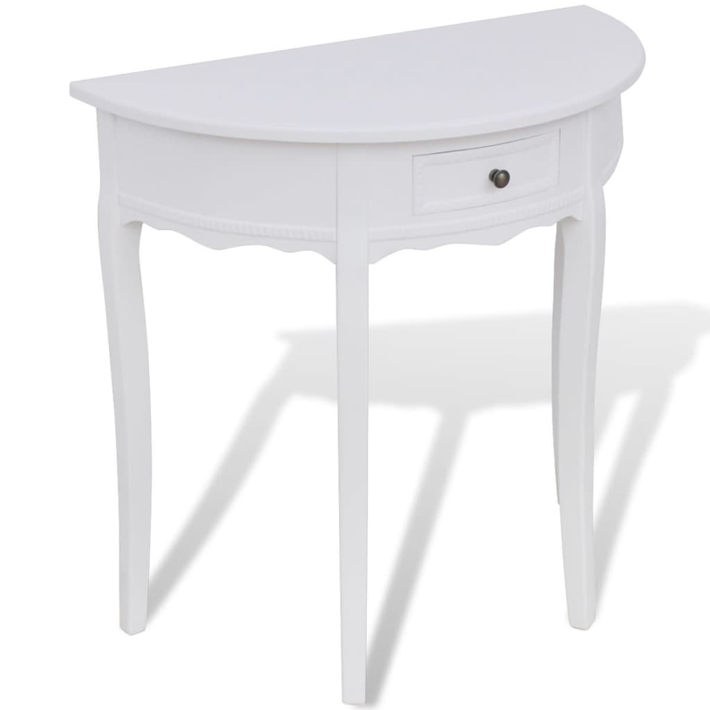 vidaXL Half-Round Console Table with Drawer White
