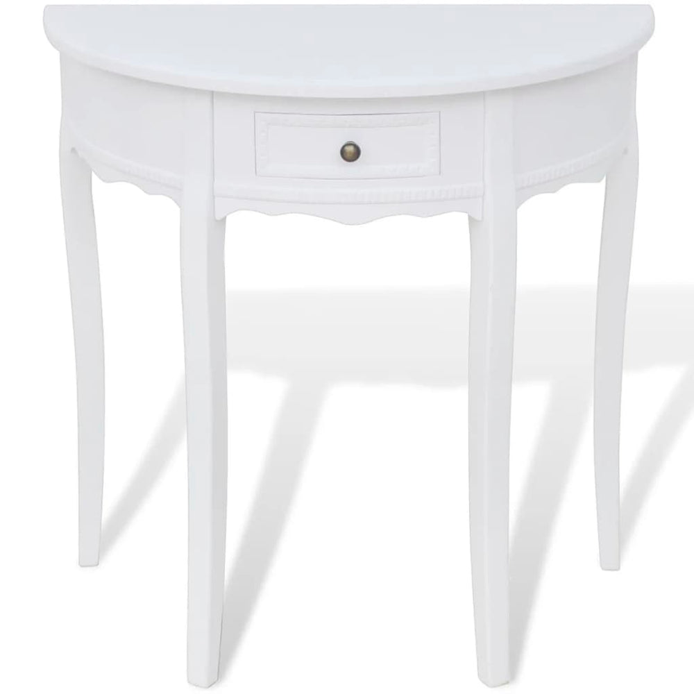vidaXL Half-Round Console Table with Drawer White
