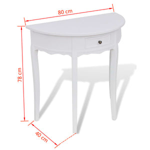 vidaXL Half-Round Console Table with Drawer White