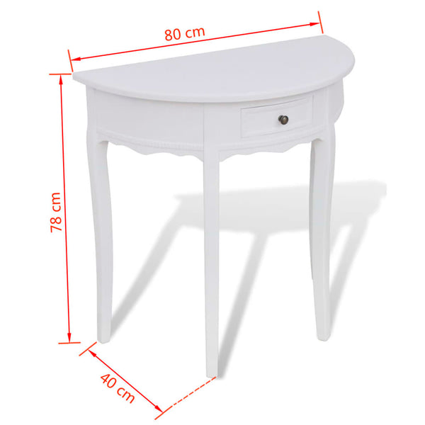 vidaXL Half-Round Console Table with Drawer White