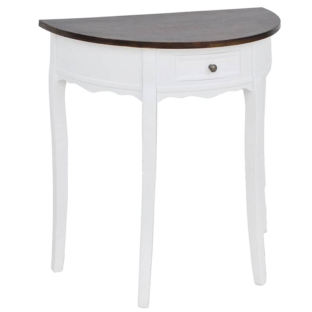 vidaXL Half-Moon Console Table with Drawer and Brown Top
