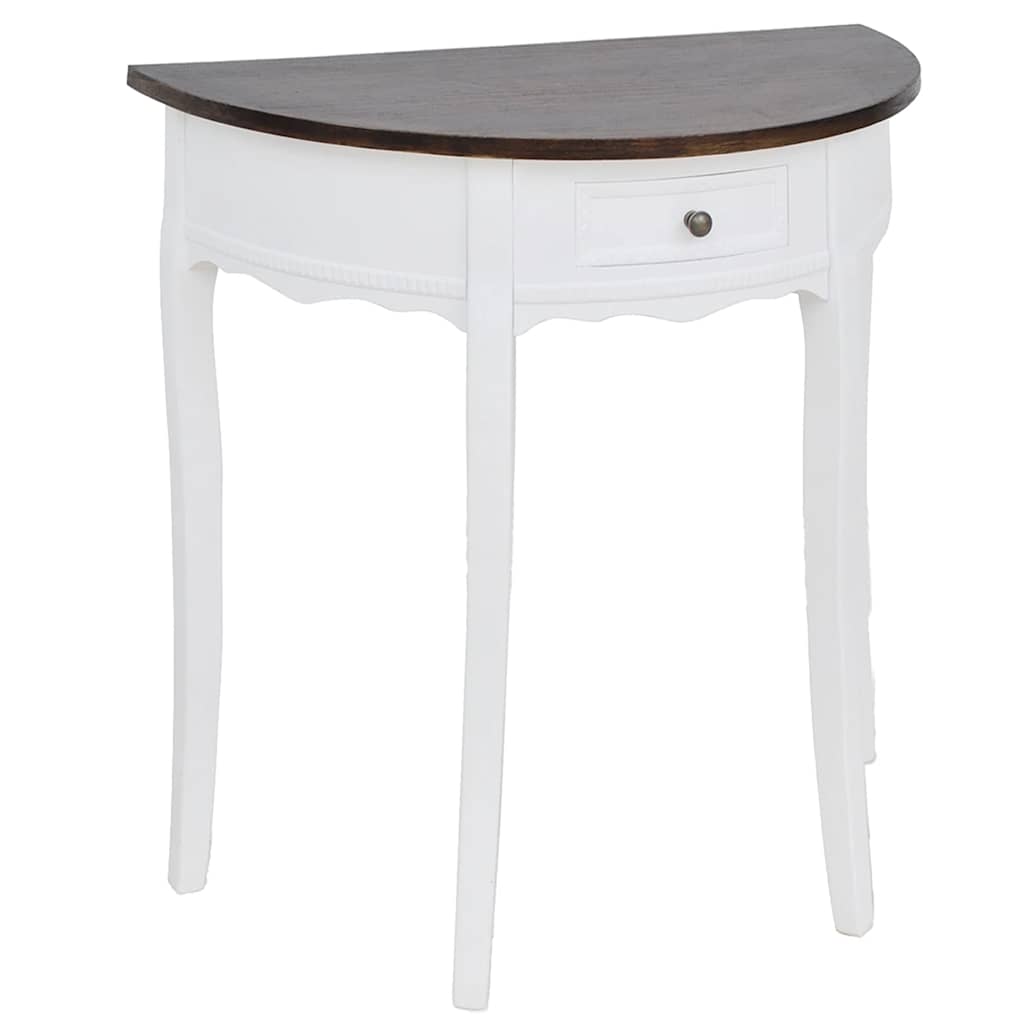 vidaXL Half-Moon Console Table with Drawer and Brown Top
