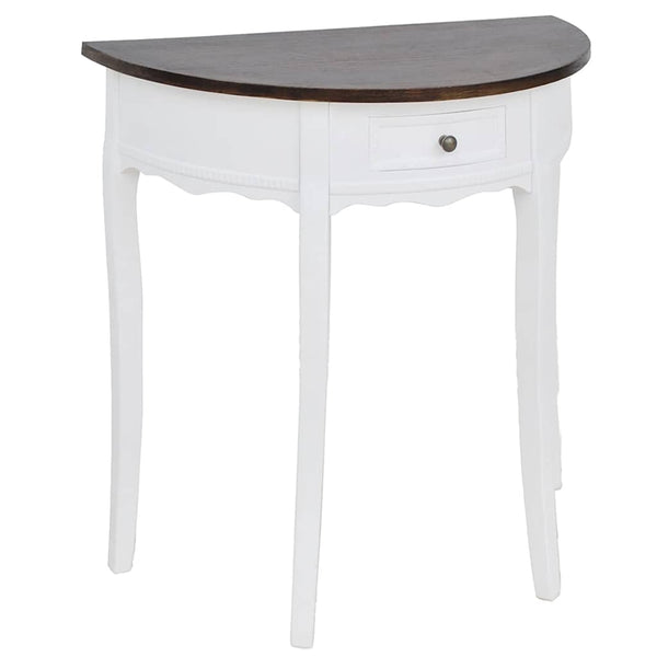 vidaXL Half-Moon Console Table with Drawer and Brown Top
