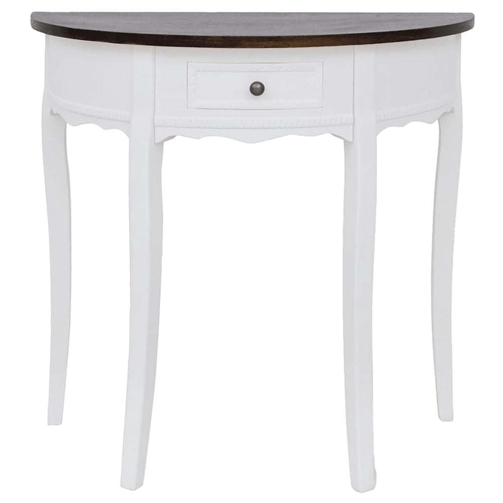 vidaXL Half-Moon Console Table with Drawer and Brown Top