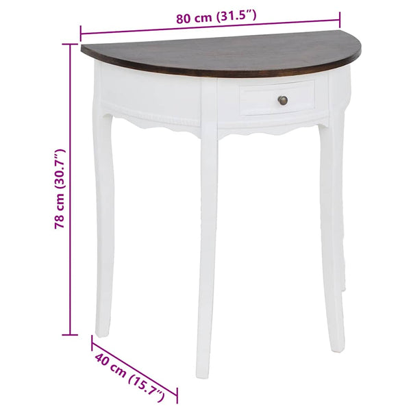 vidaXL Half-Moon Console Table with Drawer and Brown Top