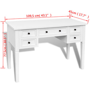 White desk with 5 drawers