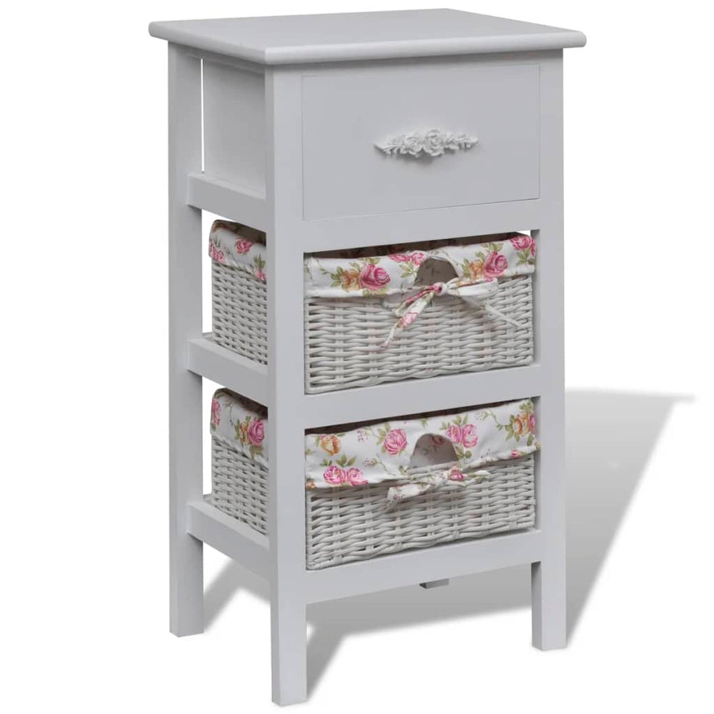 vidaXL Side Cabinet with 1 Drawer and 2 Baskets White Paulownia Wood