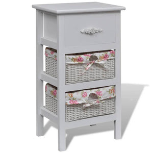 vidaXL Side Cabinet with 1 Drawer and 2 Baskets White Paulownia Wood
