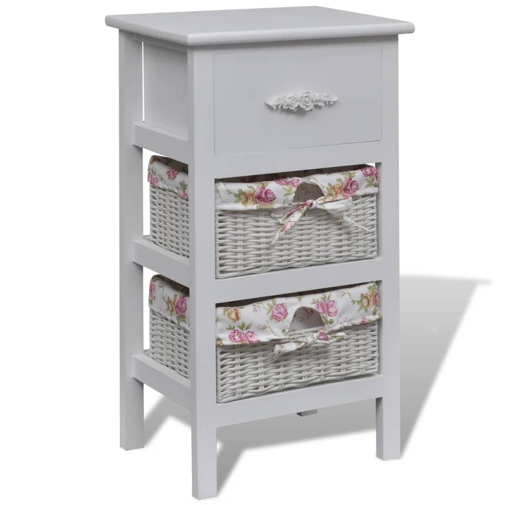 vidaXL Side Cabinet with 1 Drawer and 2 Baskets White Paulownia Wood