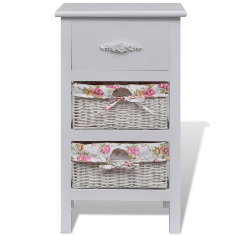 vidaXL Side Cabinet with 1 Drawer and 2 Baskets White Paulownia Wood