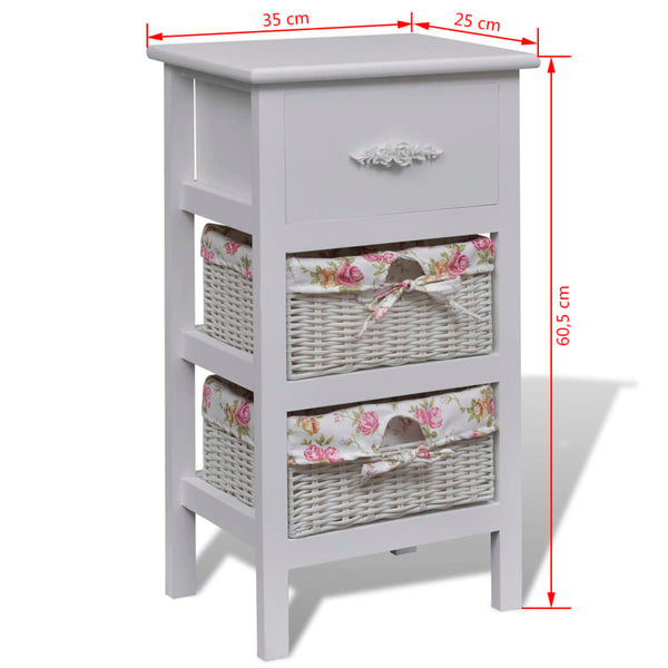 vidaXL Side Cabinet with 1 Drawer and 2 Baskets White Paulownia Wood