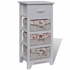 vidaXL Side Cabinet with 1 Drawer and 3 Baskets White Paulownia Wood