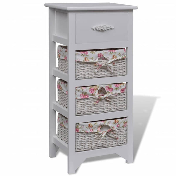 vidaXL Side Cabinet with 1 Drawer and 3 Baskets White Paulownia Wood