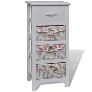vidaXL Side Cabinet with 1 Drawer and 3 Baskets White Paulownia Wood
