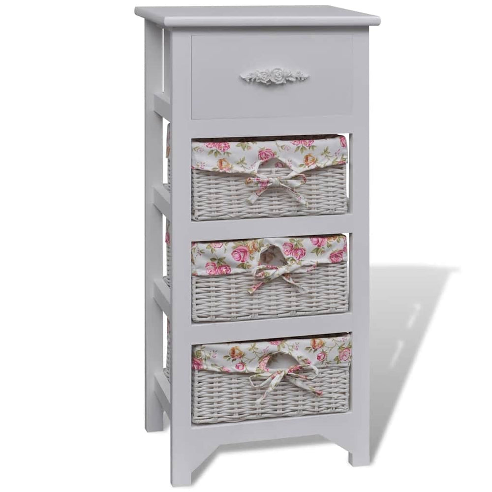 vidaXL Side Cabinet with 1 Drawer and 3 Baskets White Paulownia Wood