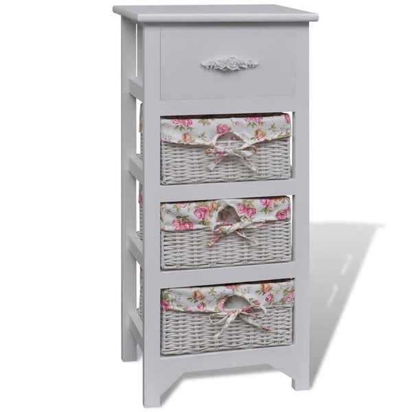 vidaXL Side Cabinet with 1 Drawer and 3 Baskets White Paulownia Wood
