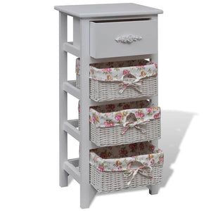 vidaXL Side Cabinet with 1 Drawer and 3 Baskets White Paulownia Wood