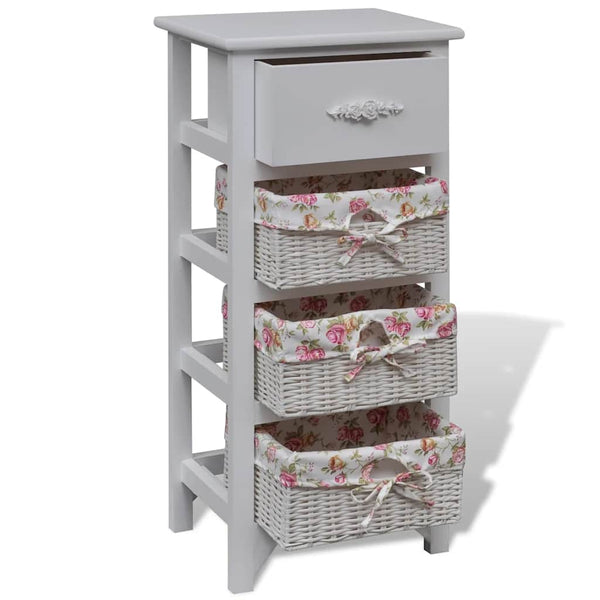 vidaXL Side Cabinet with 1 Drawer and 3 Baskets White Paulownia Wood