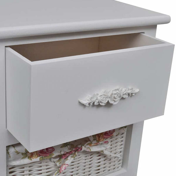 vidaXL Side Cabinet with 1 Drawer and 3 Baskets White Paulownia Wood