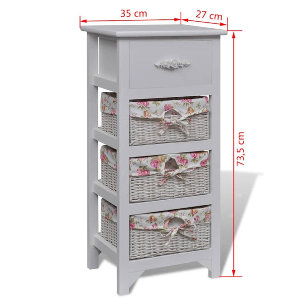 vidaXL Side Cabinet with 1 Drawer and 3 Baskets White Paulownia Wood