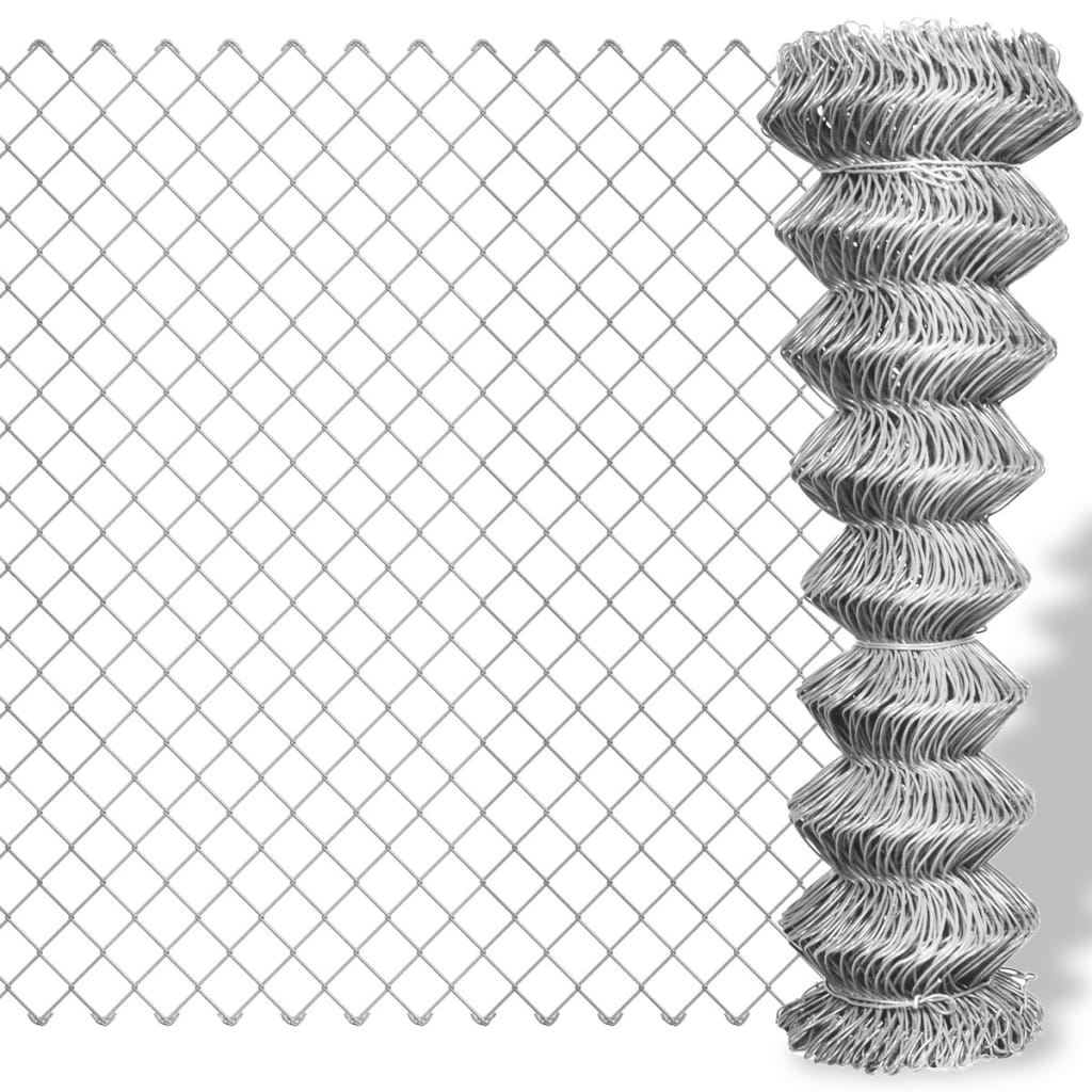 vidaXL Galvanized Steel Chain Link Fence 25x1 m Silver
