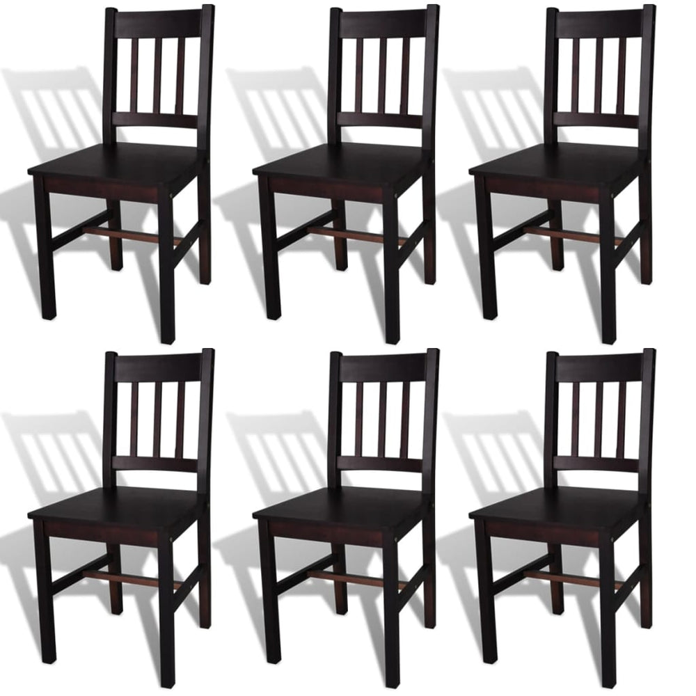 vidaXL Dining Chairs 6 pcs Dark Brown Pine Wood