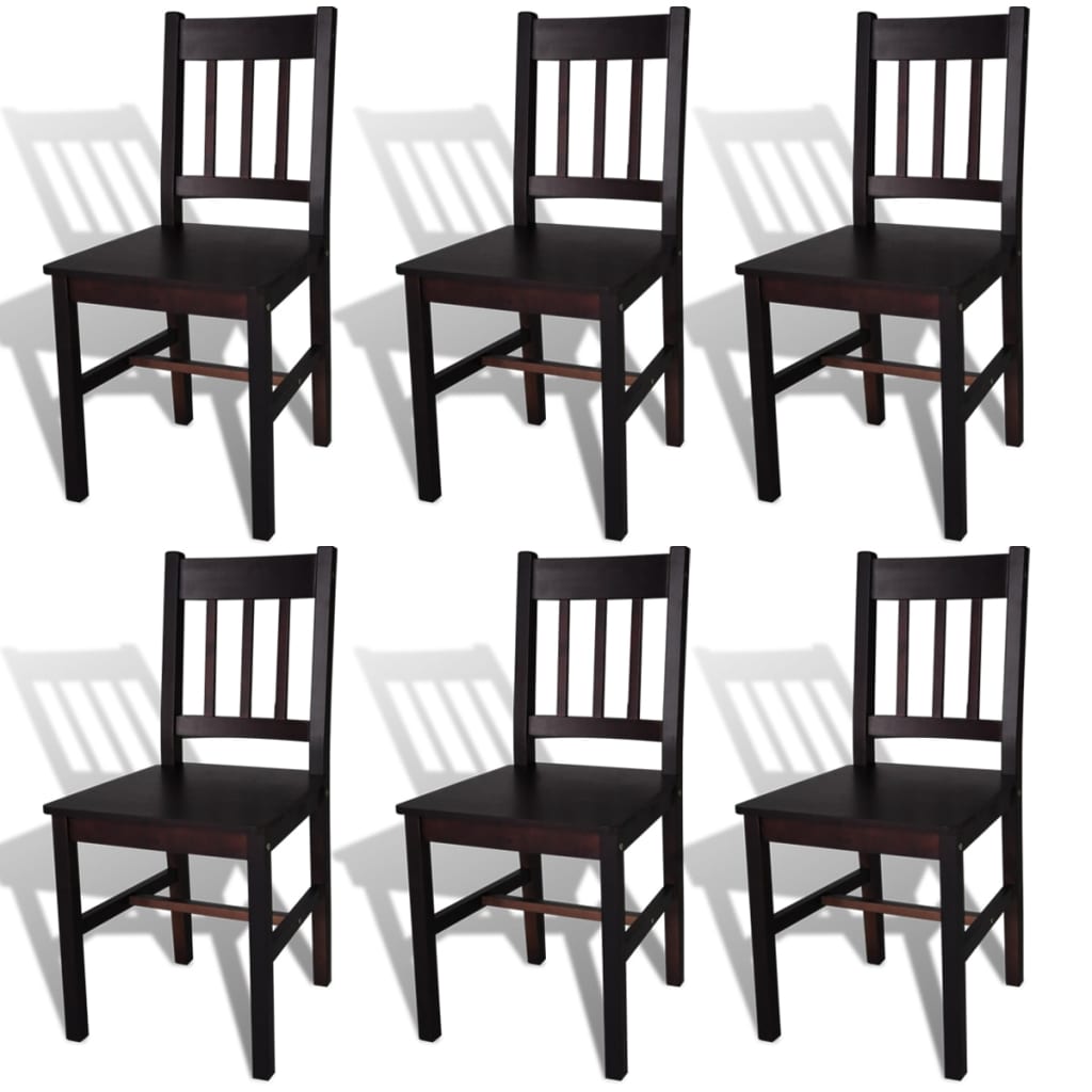 vidaXL Dining Chairs 6 pcs Dark Brown Pine Wood