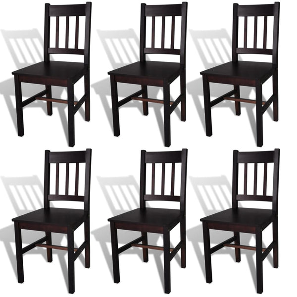 vidaXL Dining Chairs 6 pcs Dark Brown Pine Wood