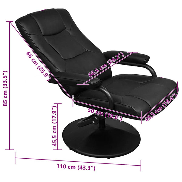 vidaXL TV Armchair with Footstool Black Faux Leather