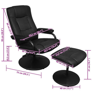 vidaXL TV Armchair with Footstool Black Faux Leather